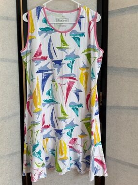 AnaClare MJ Flounce Dress Sailboat Regatta Print XL Resort ~ Colorful ~ Breezy